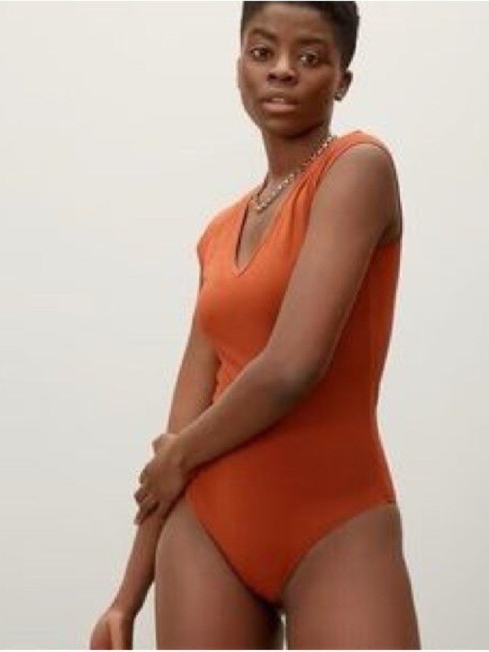 Everlane V-neck Burnt Orange Bodysuit